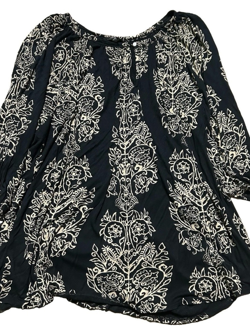 Women’s Lucky Brand Plus Size Black Gold Tunic Length Long Sleeve Blouse Size 2X